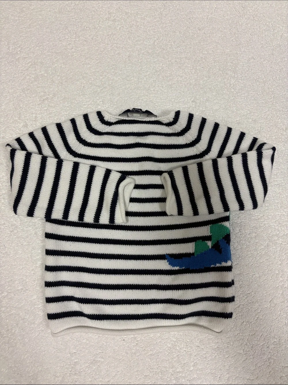 Joules Navy & White Striped Sweater with Blue Dinosaur 6/9m